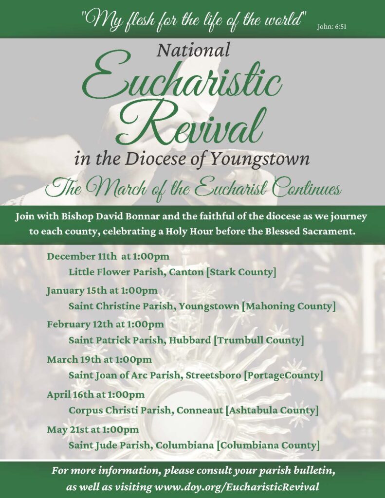 Schedule for Eucharistic Revival in the Diocese of Youngstown December 2022 to May 2023