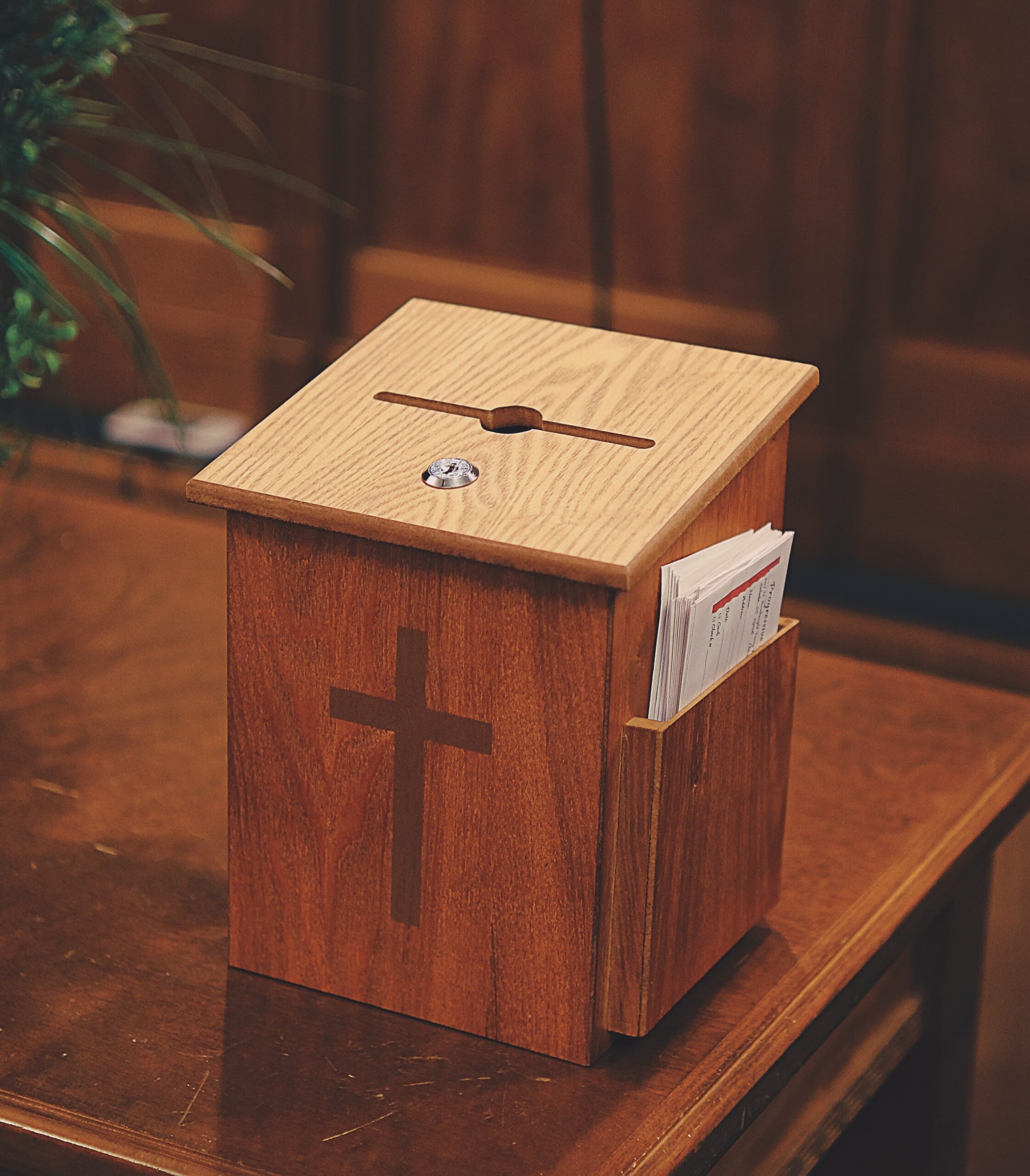 church donation box with envelopes