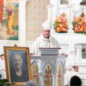 Bishop Bonnar preaches at Rhoda Wise Mass at St. Peter's Basilica in Canton, Ohio, on July 7, 2023. Photo by Brian Keith.