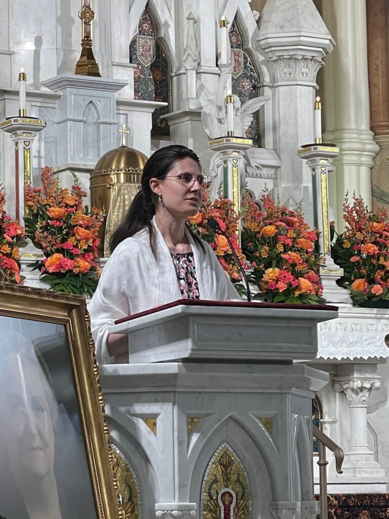 Dr. Valentina Culurgioni provides an update on the Cause of Servant of God Rhoda Wise at St. Peter's Church in Canton, Ohio on July 7, 2023. Photo by Cindee Case.