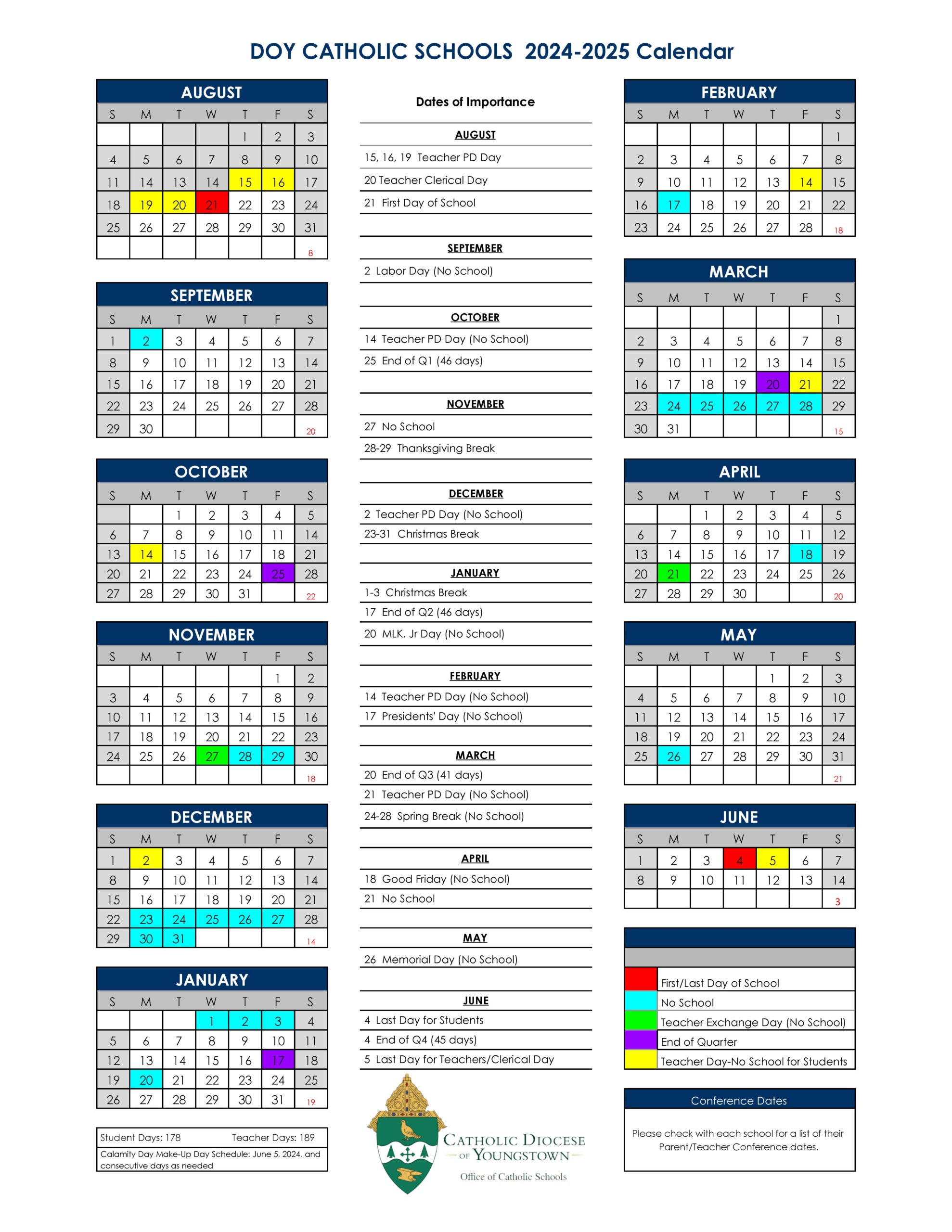 DOY Catholic Schools 2024-2025 Calendar