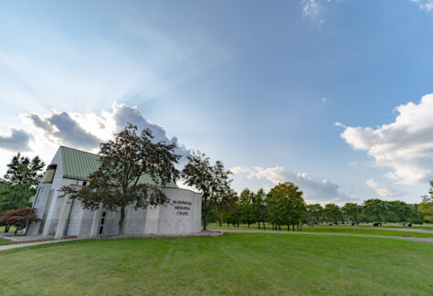 Exterior of McDonough Memorical Chapel at Resurrection Cemetery in Youngstown, Ohio