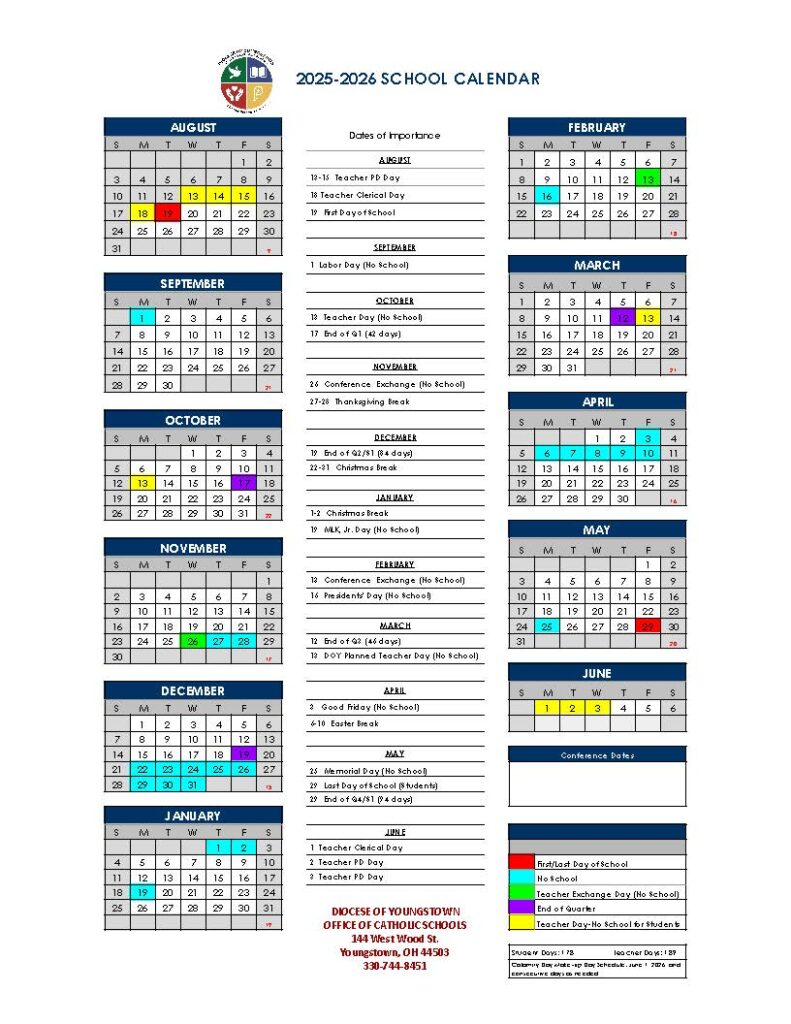 2025-2026 DOY Catholic Schools Calendar Available | The Catholic ...
